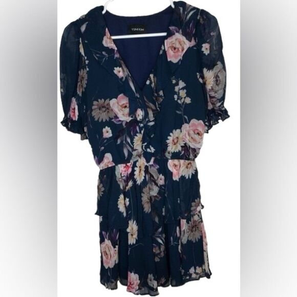 YUMI KIM Reese navy Floral Mini Ruffle dress bell sleeve Large NWT - Picture 5 of 15